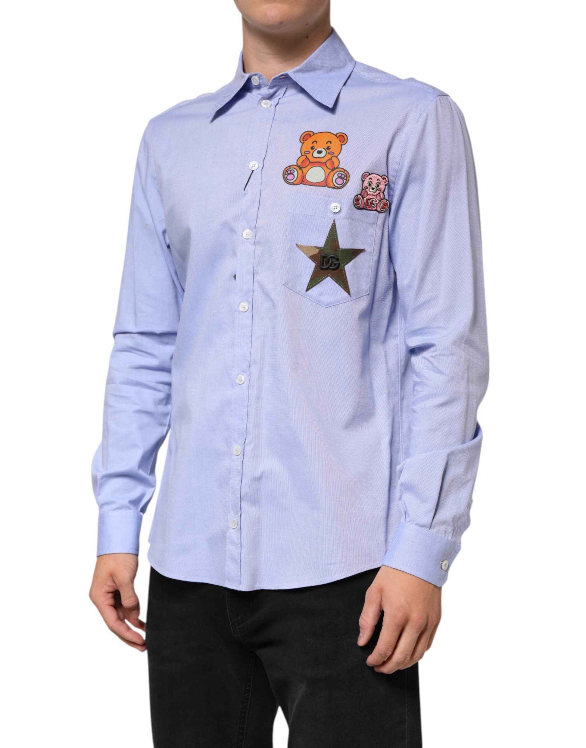 Dolce & Gabbana Light Blue Cotton Teddy Bear Long Sleeve Shirt by Dolce & Gabbana