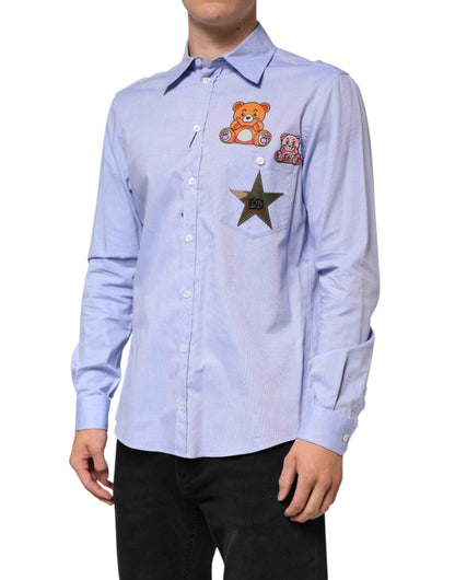 Dolce & Gabbana Light Blue Cotton Teddy Bear Long Sleeve Shirt by Dolce & Gabbana