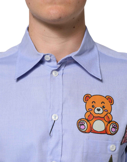 Dolce & Gabbana Light Blue Cotton Teddy Bear Long Sleeve Shirt by Dolce & Gabbana