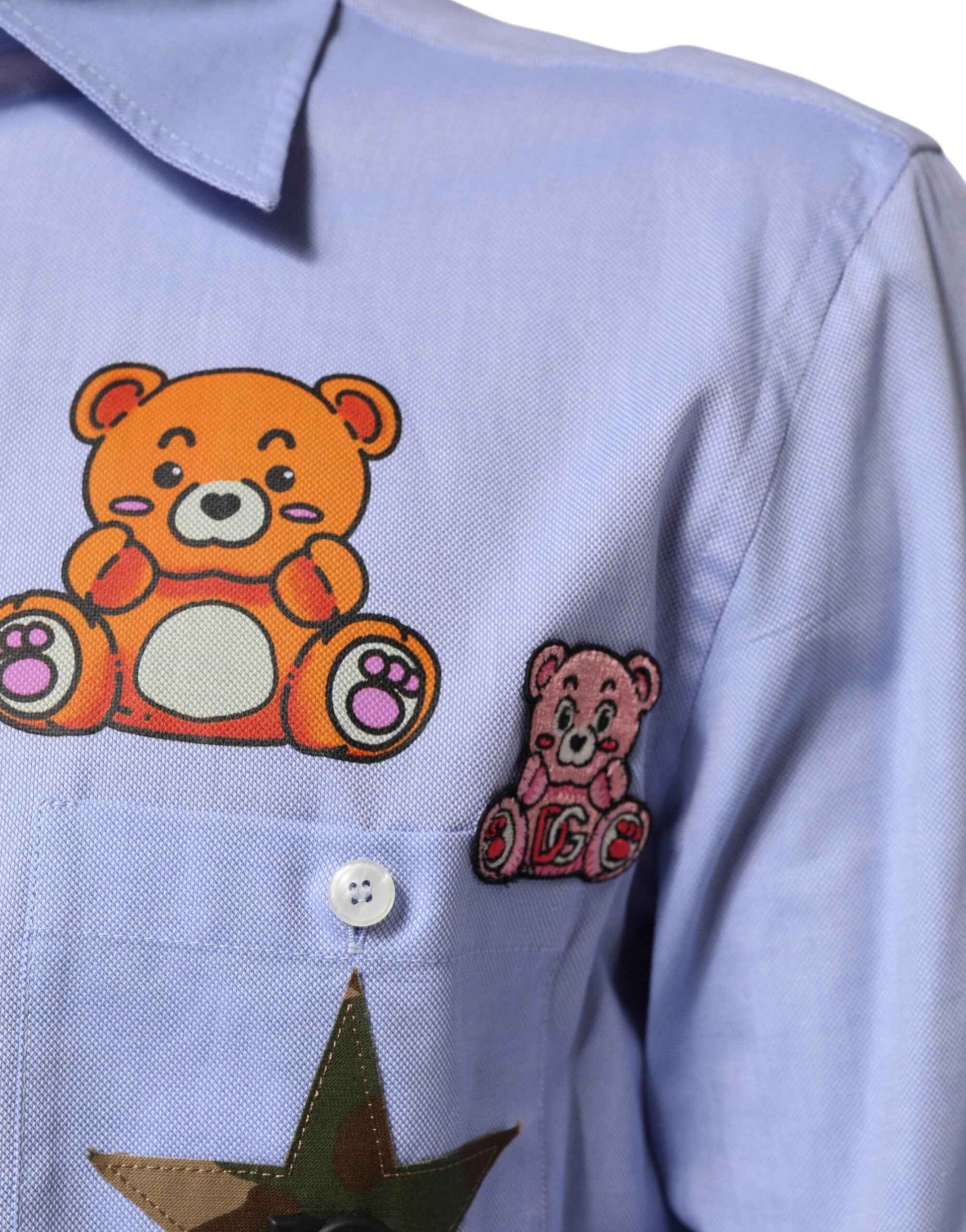 Dolce & Gabbana Light Blue Cotton Teddy Bear Long Sleeve Shirt by Dolce & Gabbana