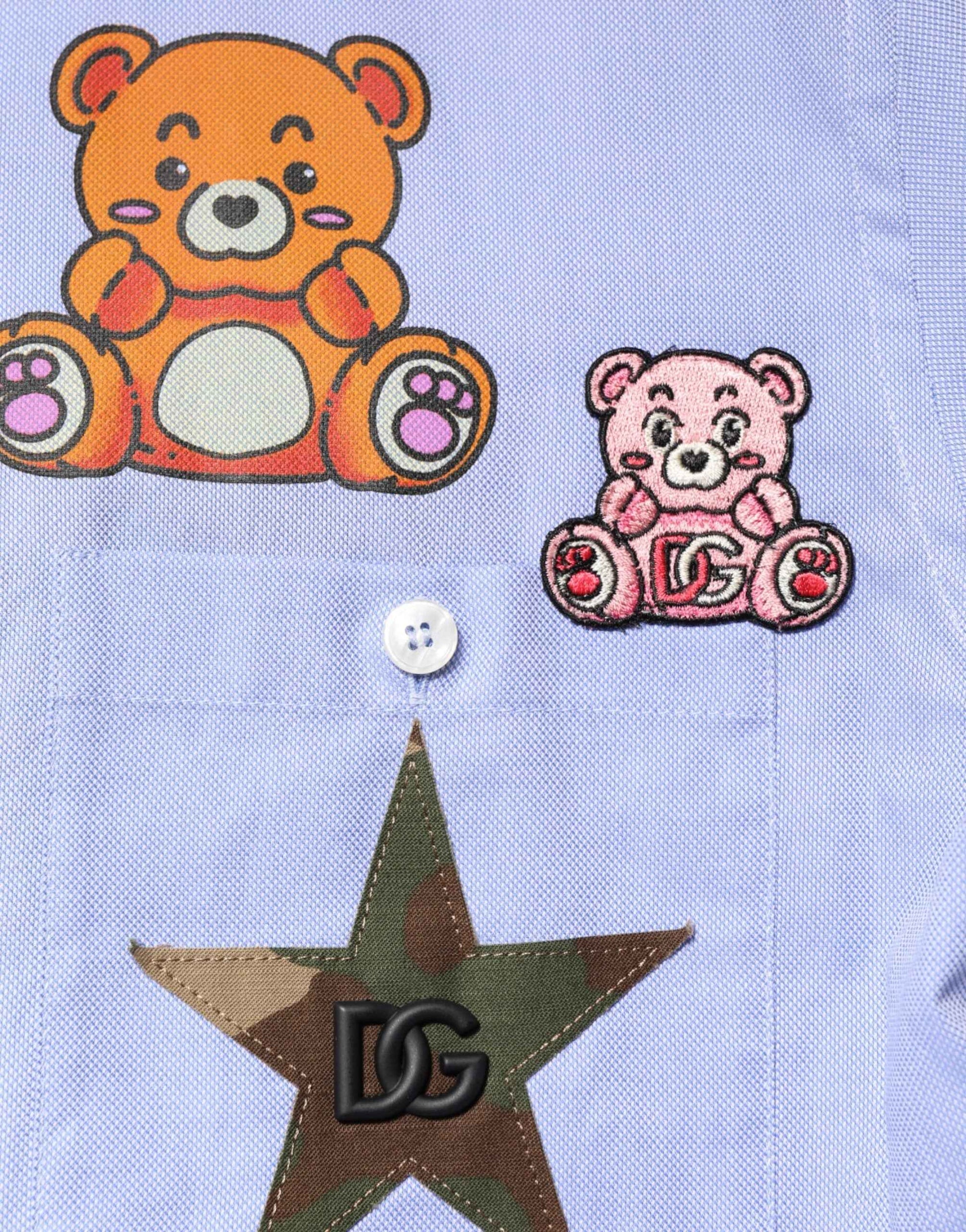 Dolce & Gabbana Light Blue Cotton Teddy Bear Long Sleeve Shirt by Dolce & Gabbana