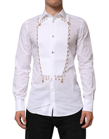 Dolce & Gabbana White Cotton DG Logo Pearl Chain Formal Shirt - from Dolce & Gabbana