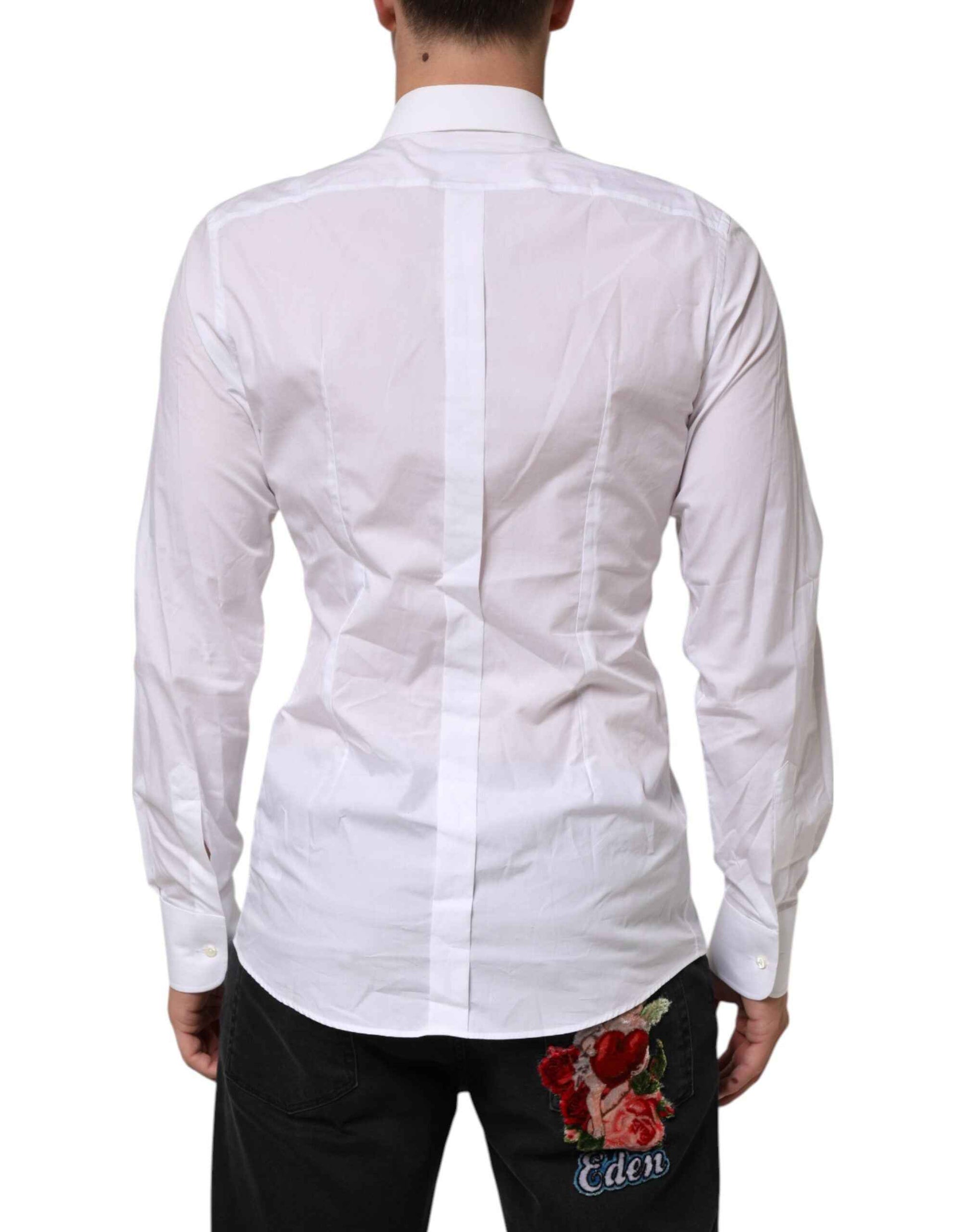 Dolce & Gabbana White Cotton DG Logo Pearl Chain Formal Shirt by Dolce & Gabbana