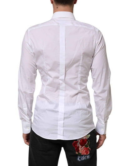 Dolce & Gabbana White Cotton DG Logo Pearl Chain Formal Shirt by Dolce & Gabbana