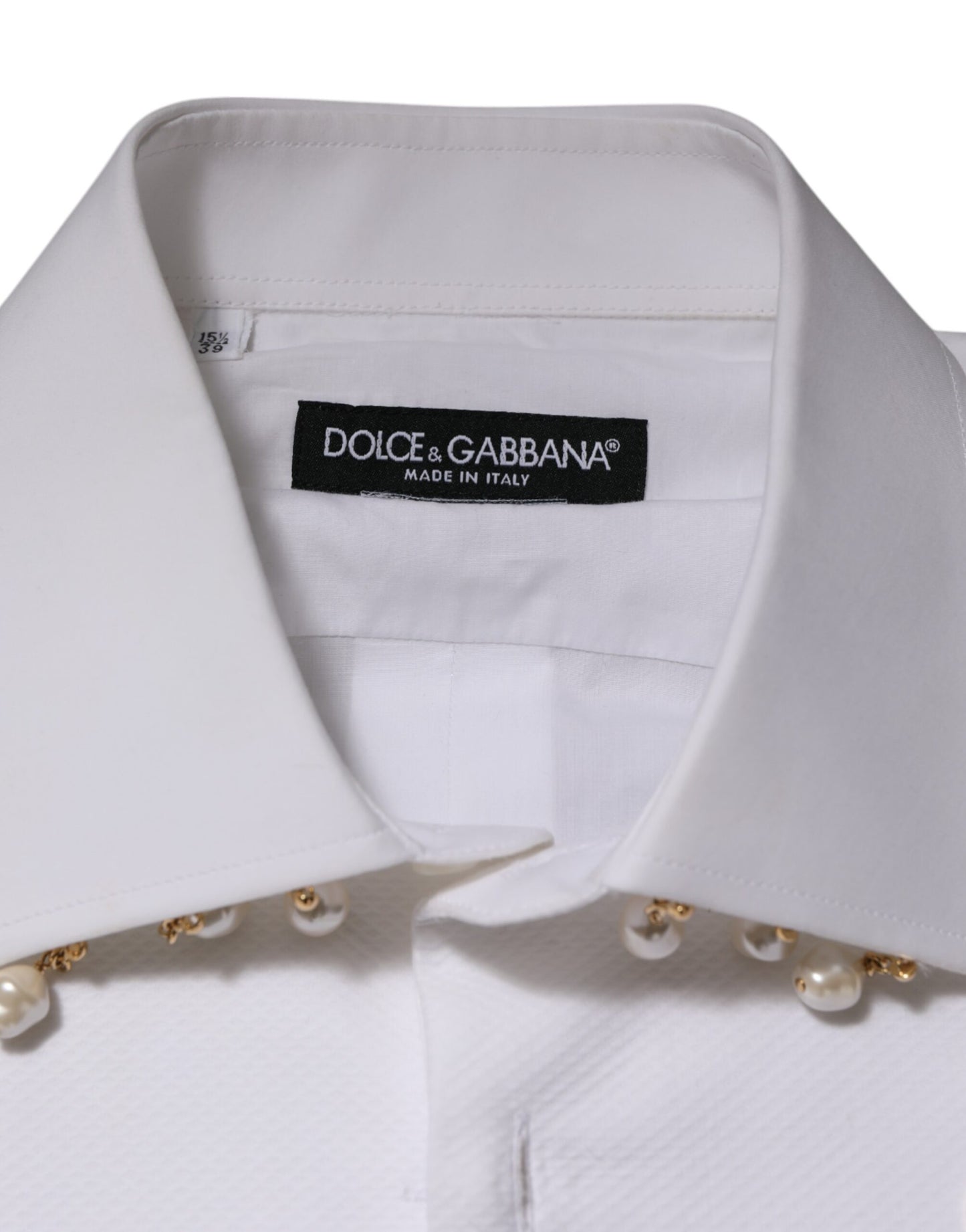 Dolce & Gabbana White Cotton DG Logo Pearl Chain Formal Shirt - from Dolce & Gabbana