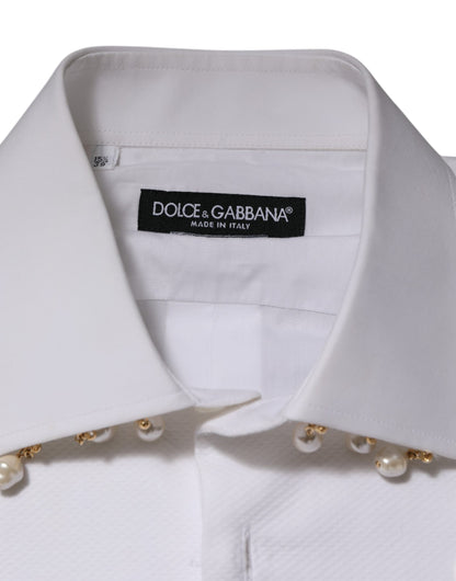 Dolce & Gabbana White Cotton DG Logo Pearl Chain Formal Shirt - from Dolce & Gabbana