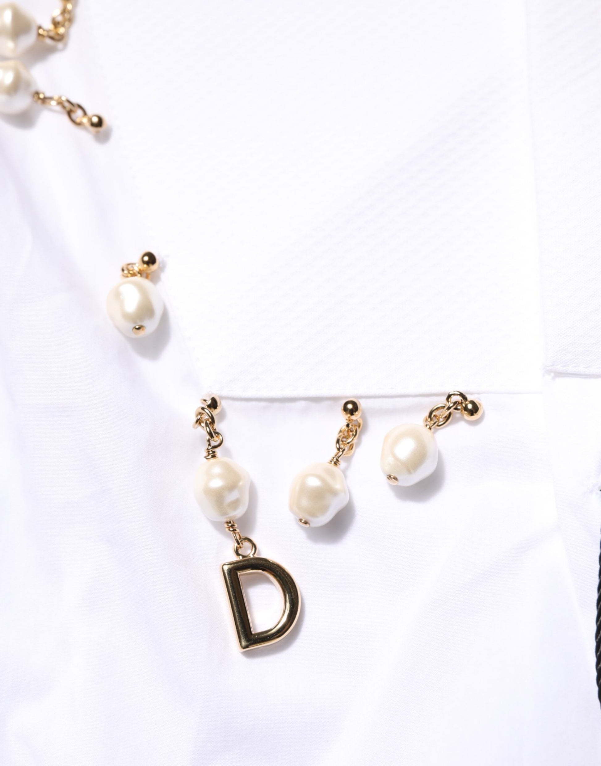 Dolce & Gabbana White Cotton DG Logo Pearl Chain Formal Shirt - from Dolce & Gabbana