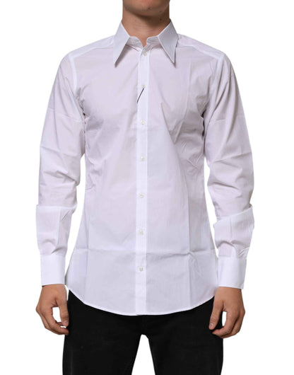 Dolce & Gabbana White Cotton Slim Fit Dress Formal Men Shirt by Dolce & Gabbana