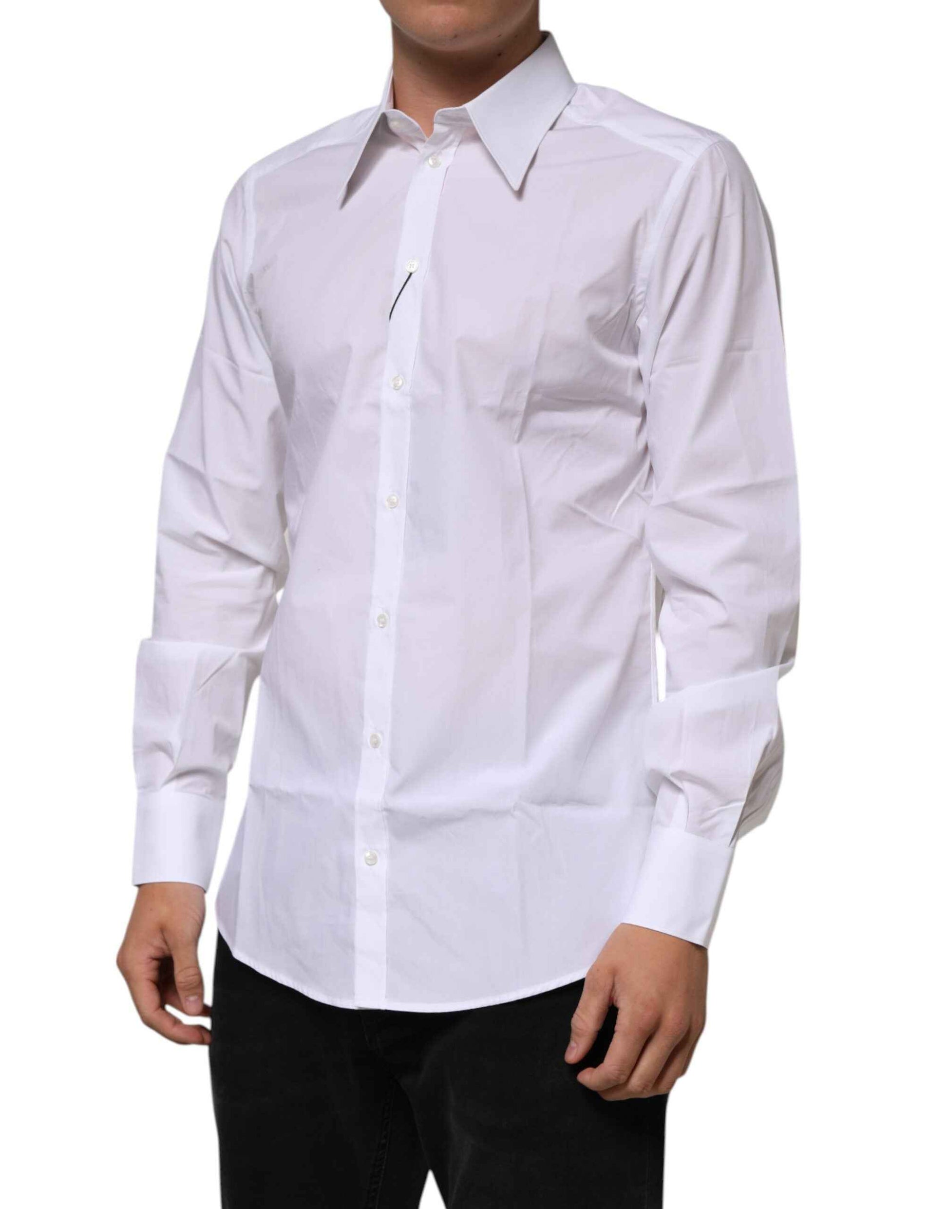 Dolce & Gabbana White Cotton Slim Fit Dress Formal Men Shirt by Dolce & Gabbana