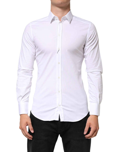 Dolce & Gabbana White GOLD Cotton Long Sleeves Dress Men Shirt by Dolce & Gabbana
