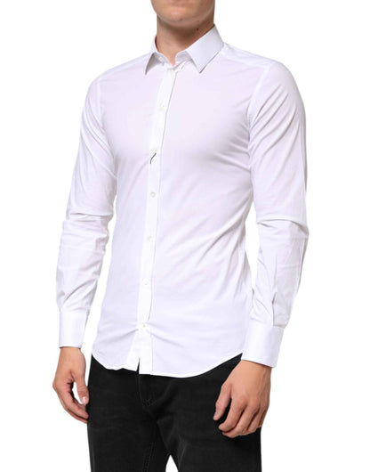 Dolce & Gabbana White GOLD Cotton Long Sleeves Dress Men Shirt by Dolce & Gabbana