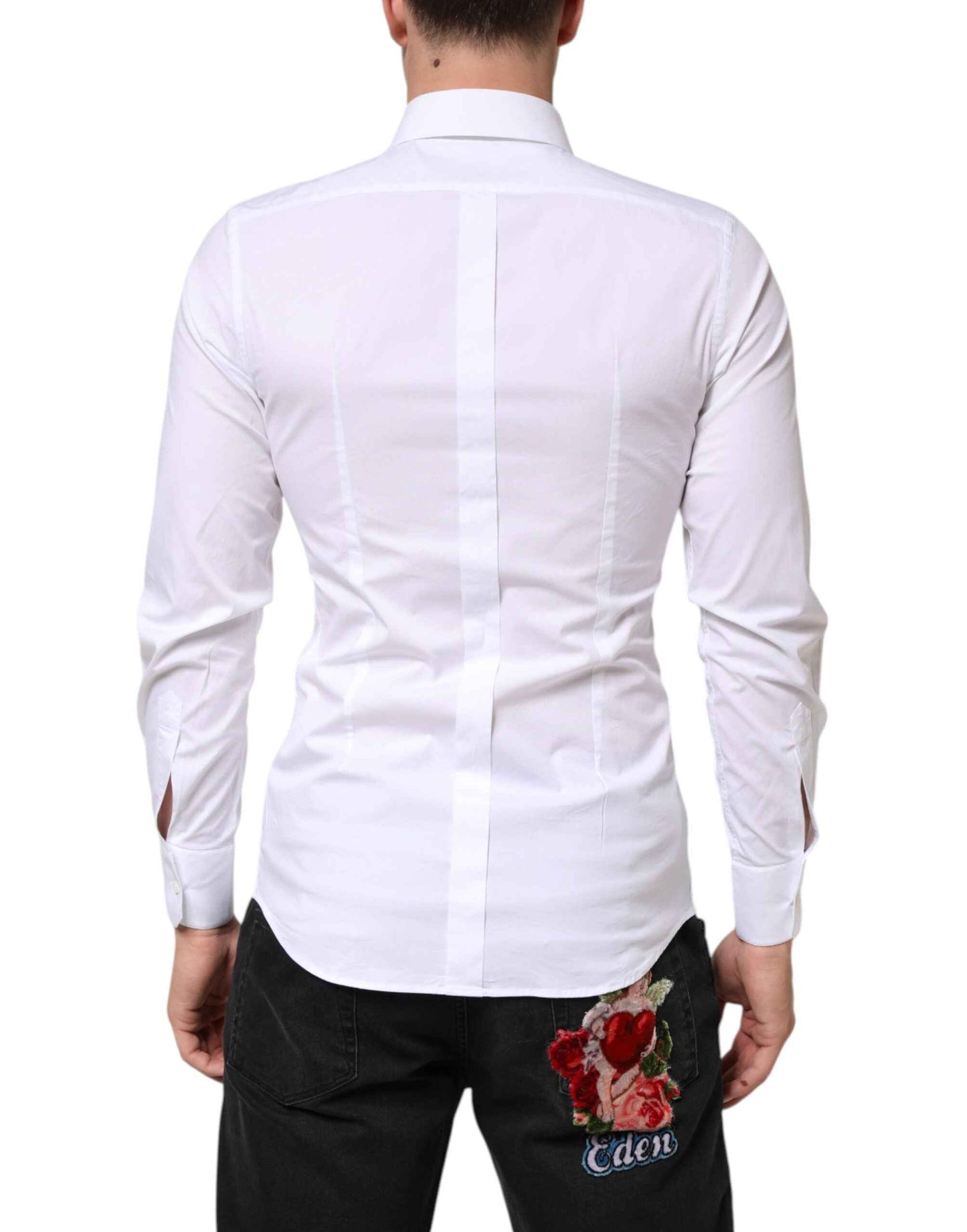 Dolce & Gabbana White GOLD Cotton Long Sleeves Dress Men Shirt by Dolce & Gabbana