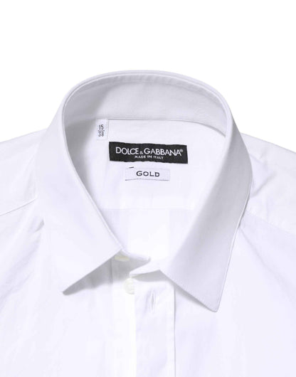 Dolce & Gabbana White GOLD Cotton Long Sleeves Dress Men Shirt by Dolce & Gabbana