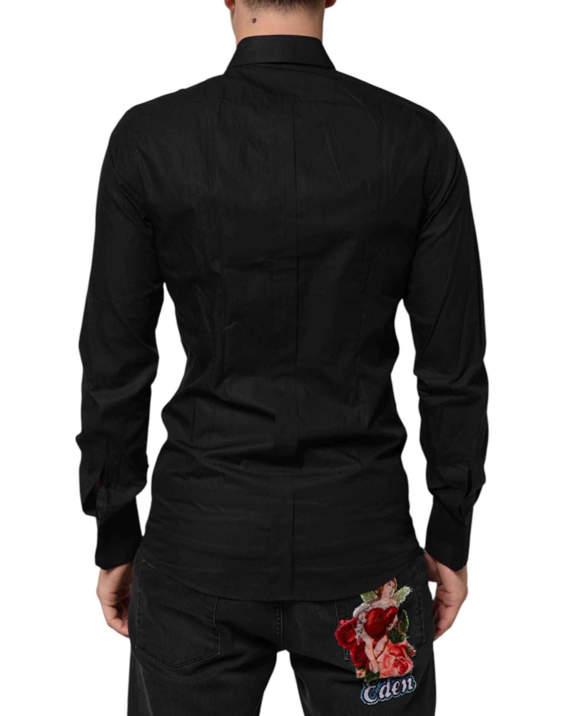Dolce & Gabbana Black Cotton Star Sequin Dress Formal Men Shirt by Dolce & Gabbana