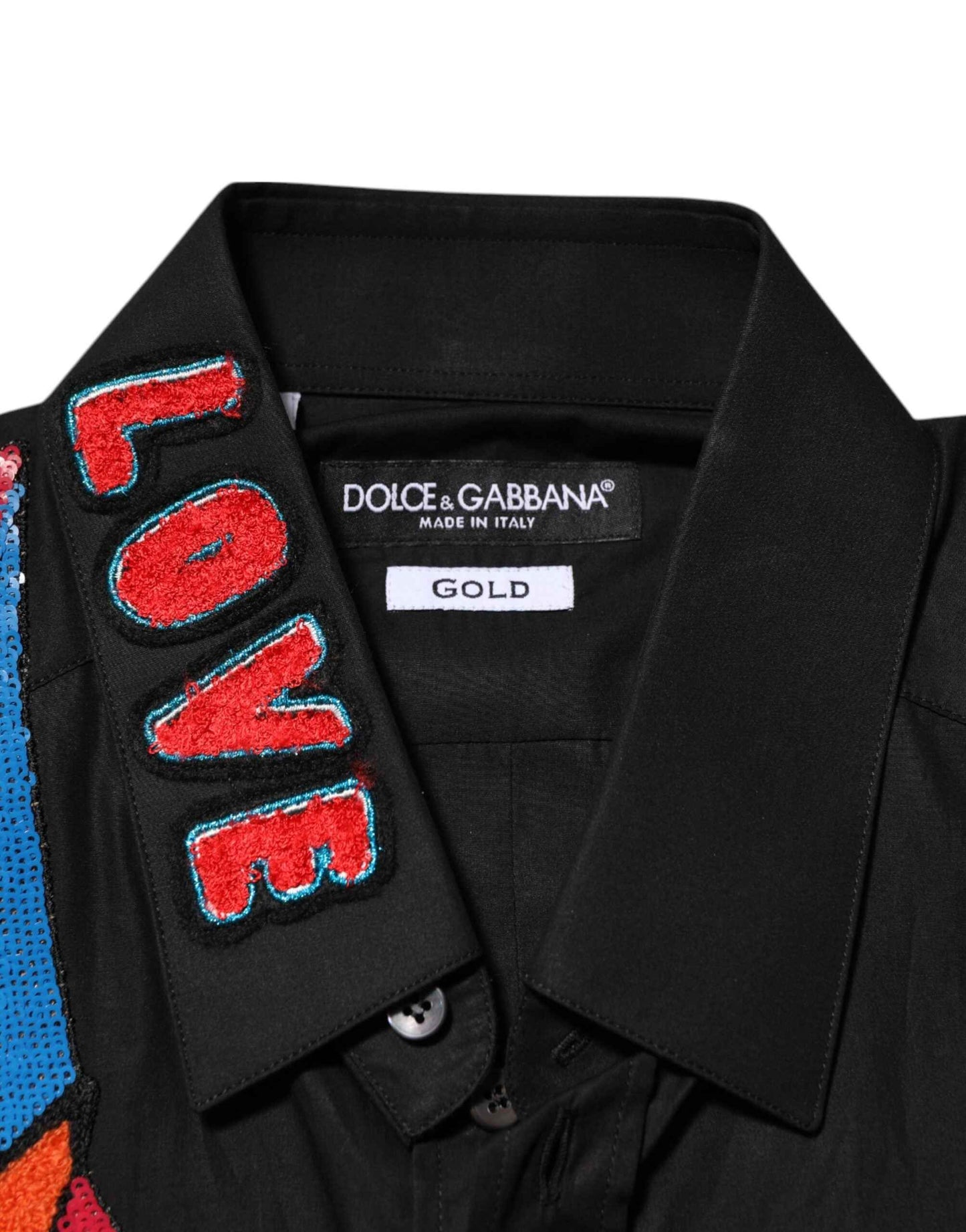 Dolce & Gabbana Black Cotton Star Sequin Dress Formal Men Shirt by Dolce & Gabbana