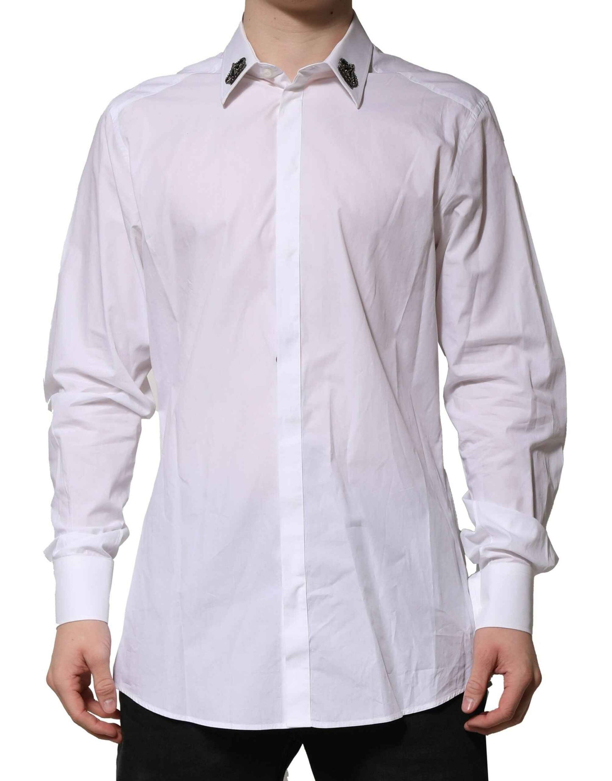 Dolce & Gabbana White Cotton Crown Collar GOLD Formal Shirt by Dolce & Gabbana
