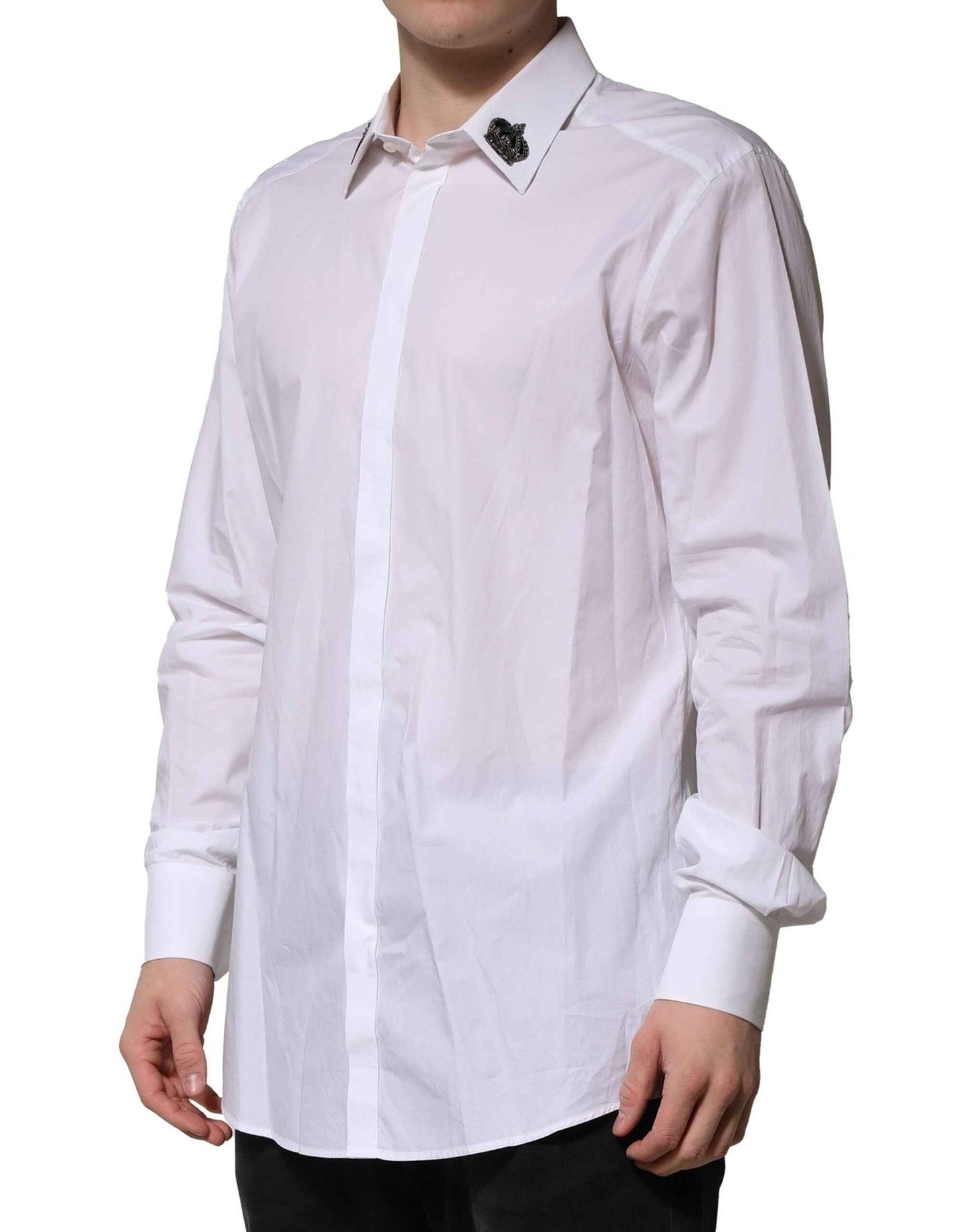 Dolce & Gabbana White Cotton Crown Collar GOLD Formal Shirt by Dolce & Gabbana