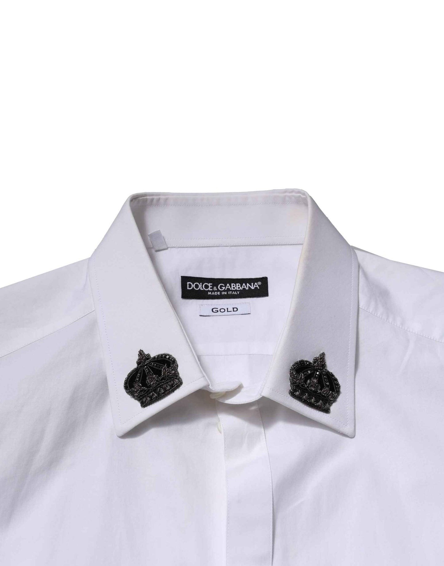Dolce & Gabbana White Cotton Crown Collar GOLD Formal Shirt by Dolce & Gabbana
