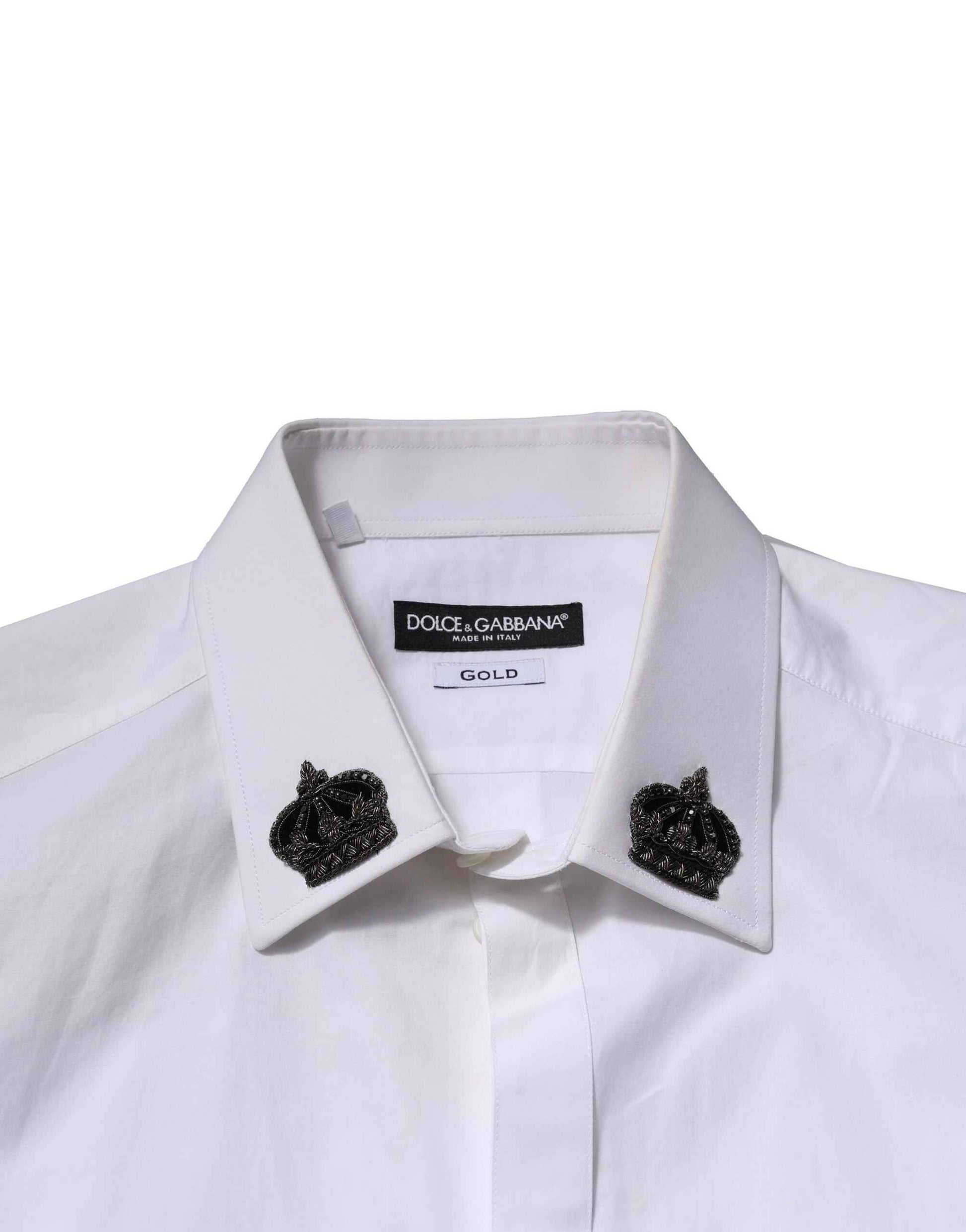 Dolce & Gabbana White Cotton Crown Collar GOLD Formal Shirt by Dolce & Gabbana