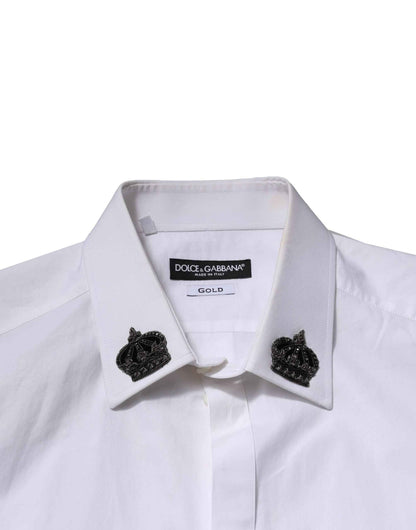 Dolce & Gabbana White Cotton Crown Collar GOLD Formal Shirt by Dolce & Gabbana