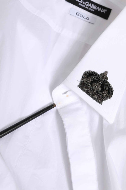 Dolce & Gabbana White Cotton Crown Collar GOLD Formal Shirt by Dolce & Gabbana