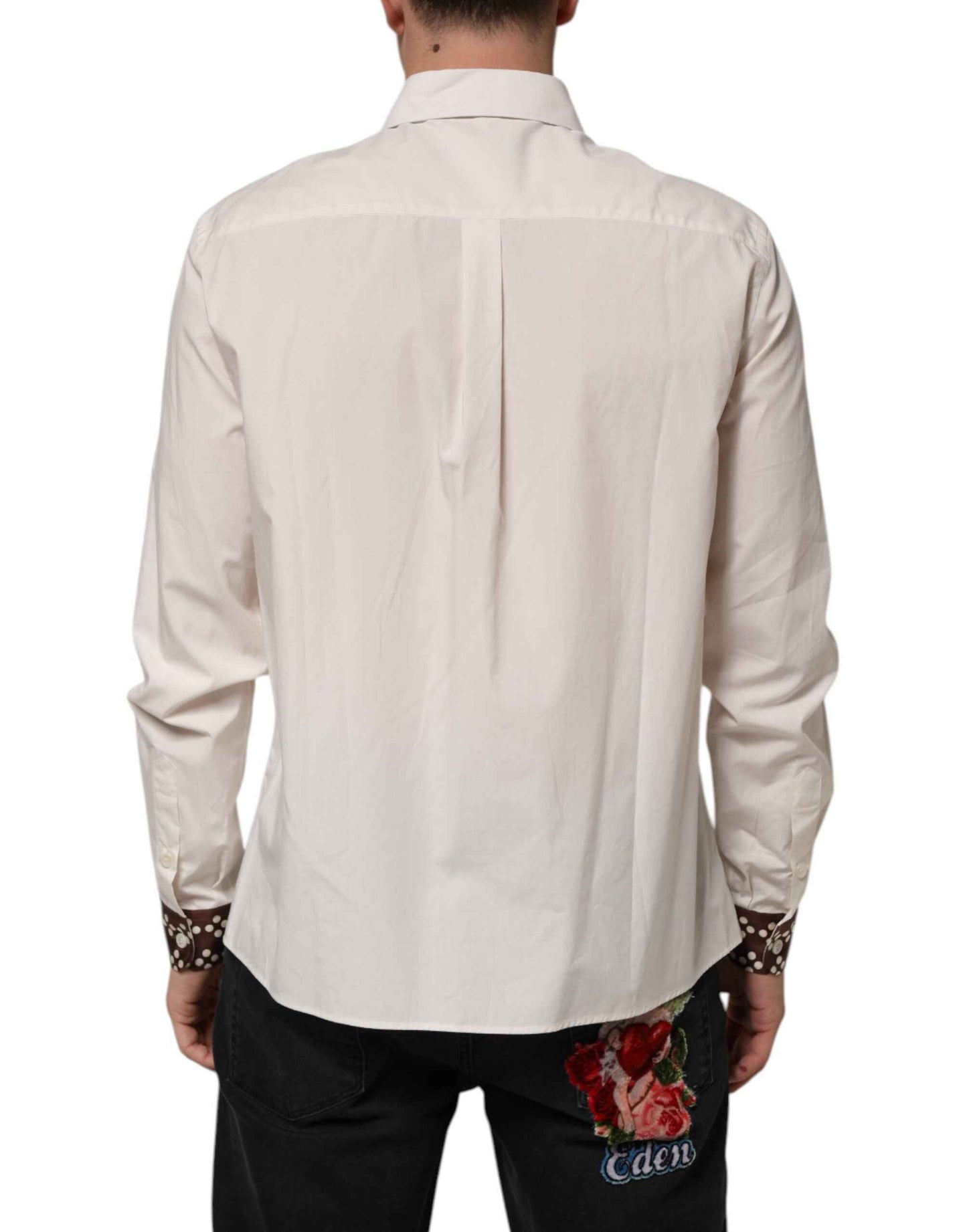 Dolce & Gabbana Cream White Cotton Polka Dot Slim Fit Shirt by Dolce & Gabbana