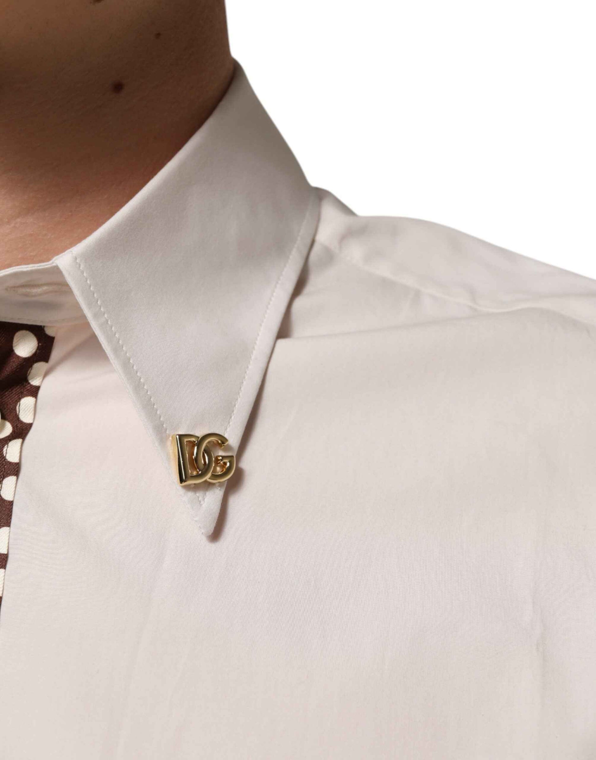Dolce & Gabbana Cream White Cotton Polka Dot Slim Fit Shirt by Dolce & Gabbana