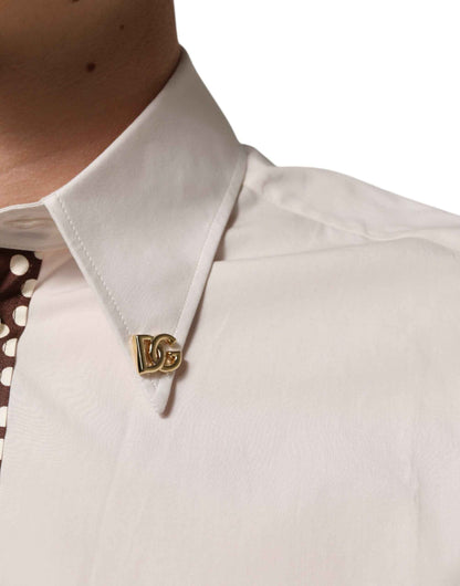 Dolce & Gabbana Cream White Cotton Polka Dot Slim Fit Shirt by Dolce & Gabbana