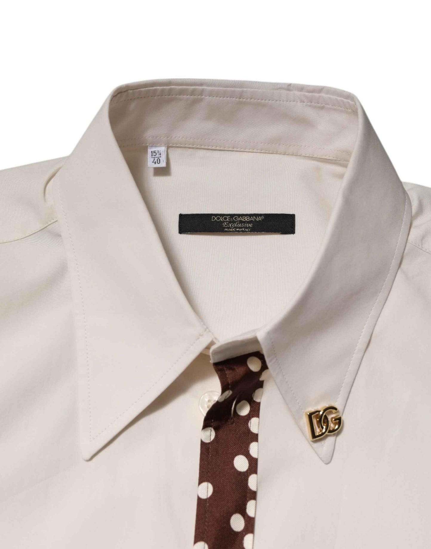 Dolce & Gabbana Cream White Cotton Polka Dot Slim Fit Shirt by Dolce & Gabbana