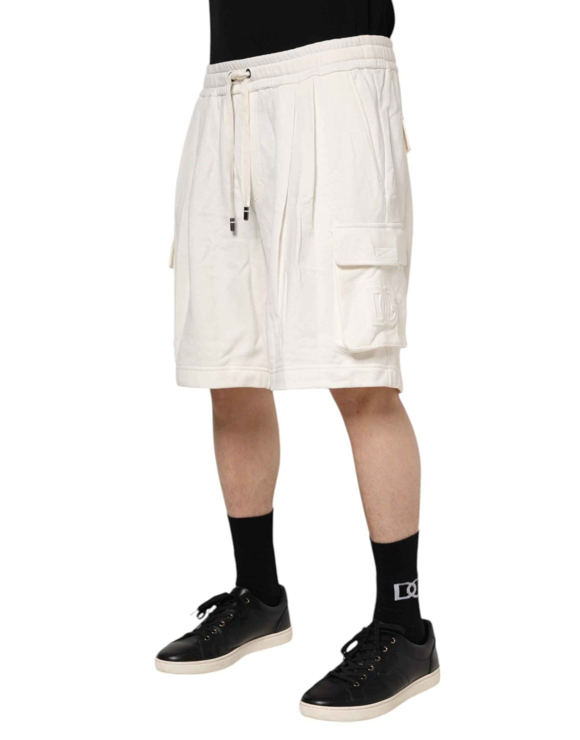 Dolce & Gabbana White Cotton Cargo Bermuda Sweatshorts Shorts by Dolce & Gabbana