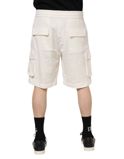 Dolce & Gabbana White Cotton Cargo Bermuda Sweatshorts Shorts by Dolce & Gabbana