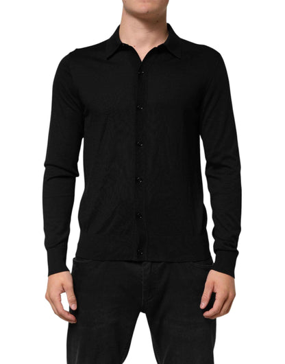 Dolce & Gabbana Black Silk Button Up Lightweight Sweater by Dolce & Gabbana