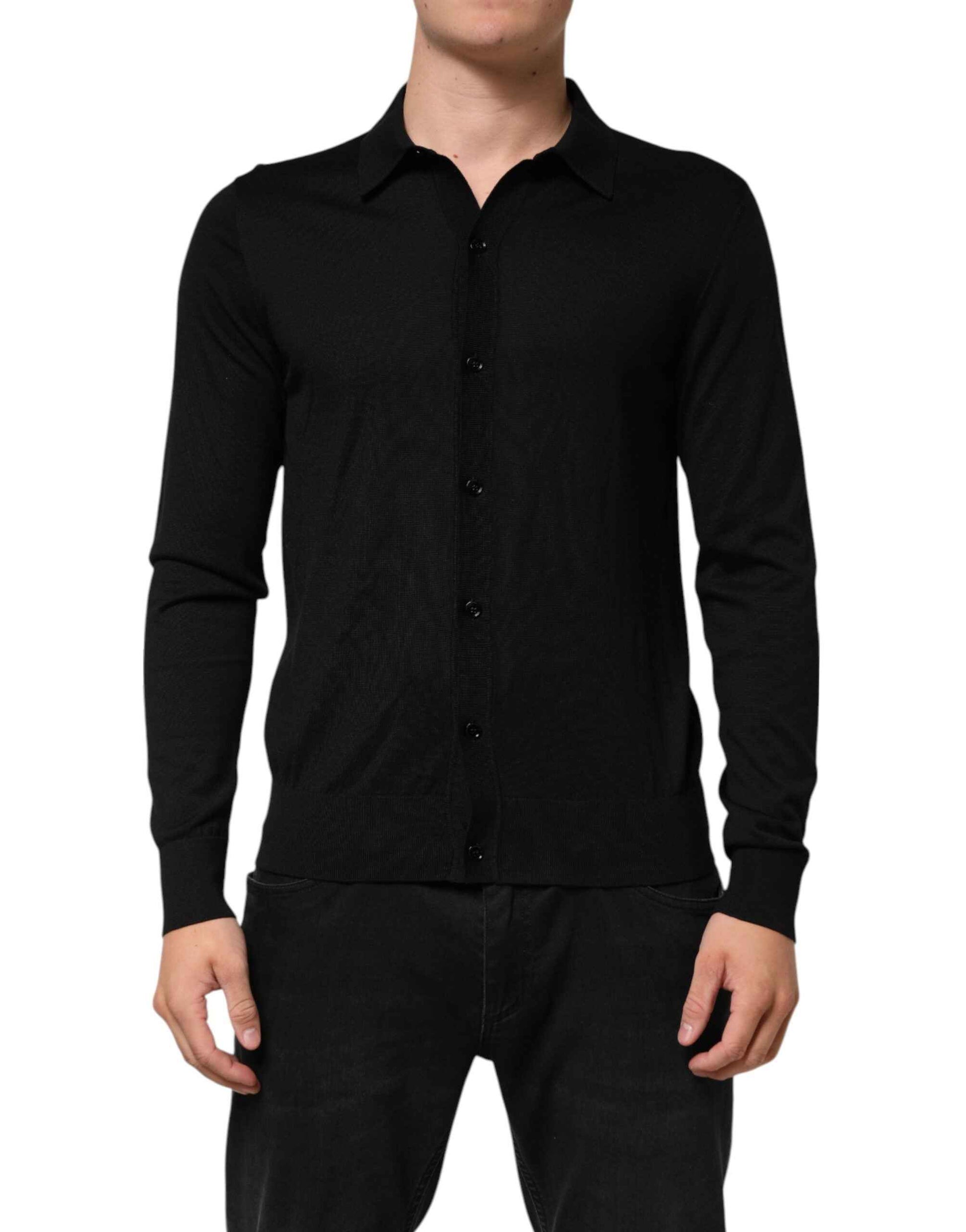Dolce & Gabbana Black Silk Button Up Lightweight Sweater by Dolce & Gabbana