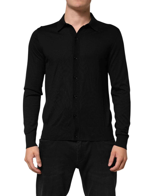 Dolce & Gabbana Black Silk Button Up Lightweight Sweater by Dolce & Gabbana