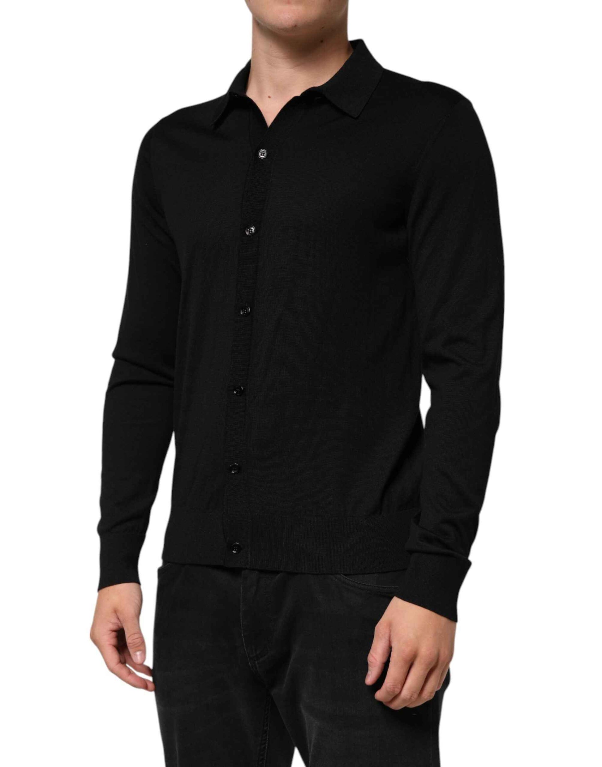 Dolce & Gabbana Black Silk Button Up Lightweight Sweater by Dolce & Gabbana