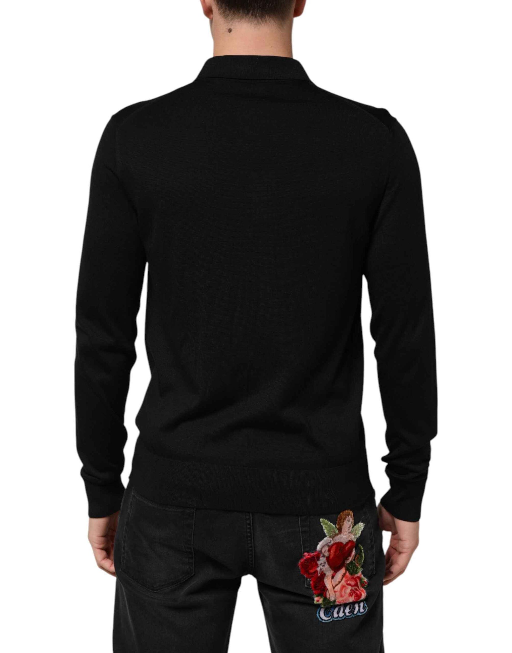Dolce & Gabbana Black Silk Button Up Lightweight Sweater by Dolce & Gabbana