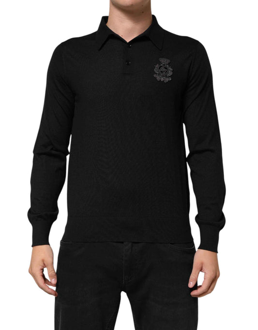 Dolce & Gabbana Black Cashmere Polo Men Longsleeves Sweater by Dolce & Gabbana