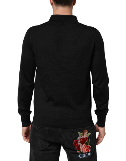 Dolce & Gabbana Black Cashmere Polo Men Longsleeves Sweater by Dolce & Gabbana