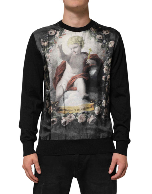 Dolce & Gabbana Black Cashmere Cherub Print Baroque Sweater by Dolce & Gabbana