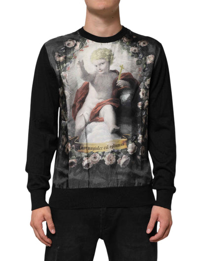 Dolce & Gabbana Black Cashmere Cherub Print Baroque Sweater by Dolce & Gabbana