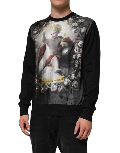 Dolce & Gabbana Black Cashmere Cherub Print Baroque Sweater by Dolce & Gabbana