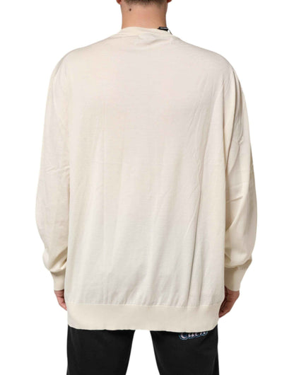 Dolce & Gabbana Ivory Virgin Wool Men V-Neck Knit Sweater by Dolce & Gabbana