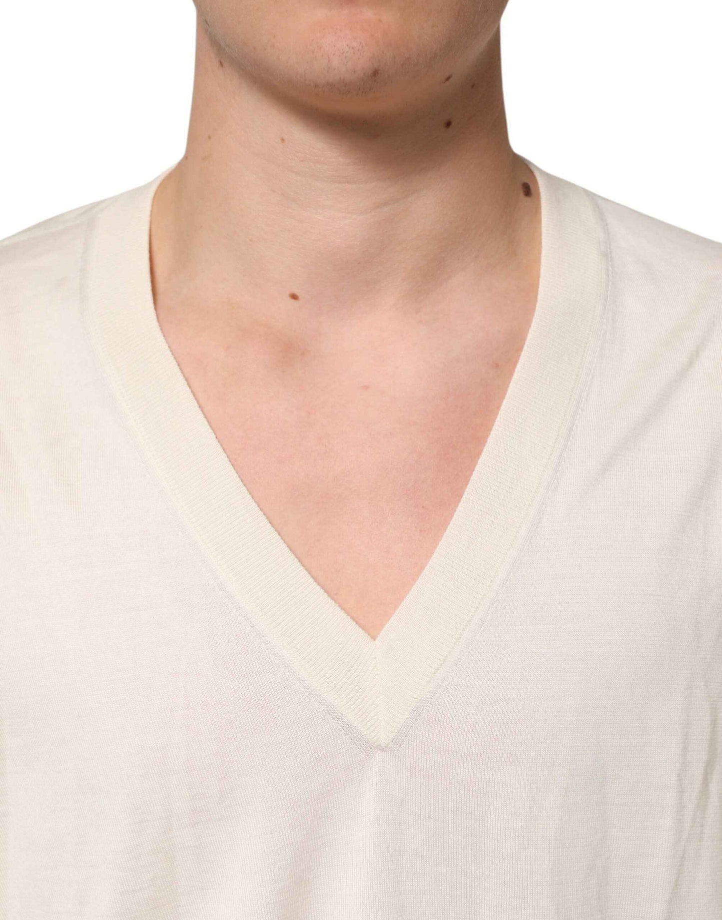 Dolce & Gabbana Ivory Virgin Wool Men V-Neck Knit Sweater by Dolce & Gabbana