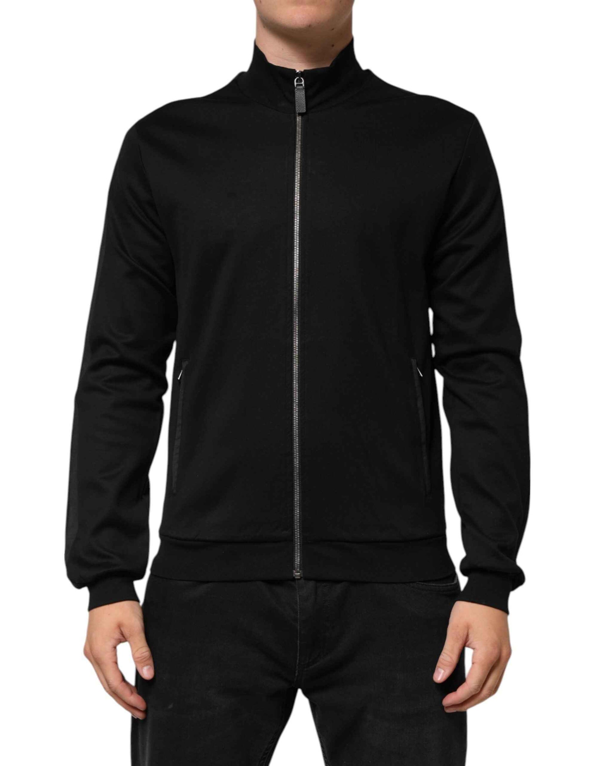 Dolce & Gabbana Black Cotton Logo Full Zip Men Bomber Jacket by Dolce & Gabbana