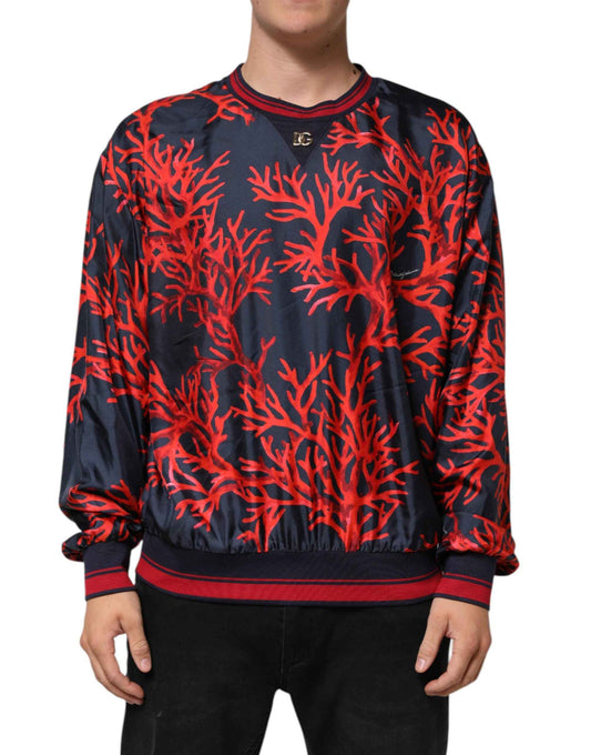 Dolce & Gabbana Silk Navy Red Coral Print Pullover Sweater by Dolce & Gabbana