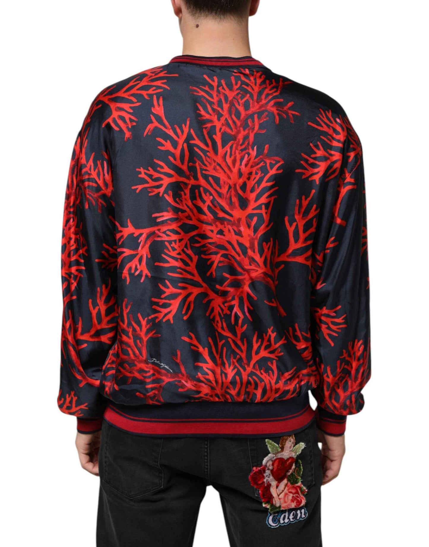 Dolce & Gabbana Silk Navy Red Coral Print Pullover Sweater by Dolce & Gabbana