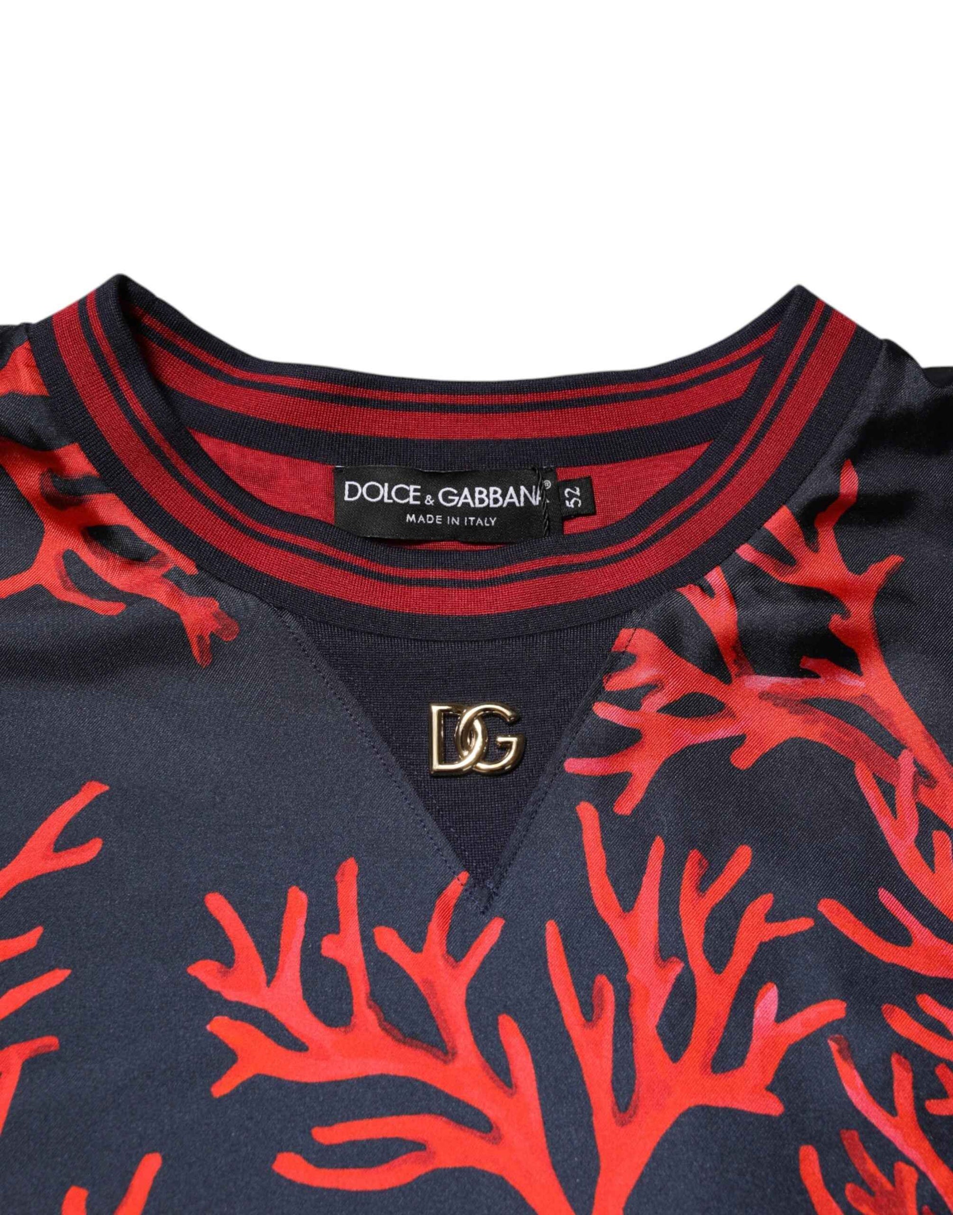 Dolce & Gabbana Silk Navy Red Coral Print Pullover Sweater by Dolce & Gabbana
