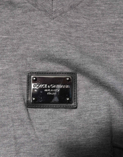 Dolce & Gabbana Gray Cotton Tattered Logo Patch Men T-shirt by Dolce & Gabbana