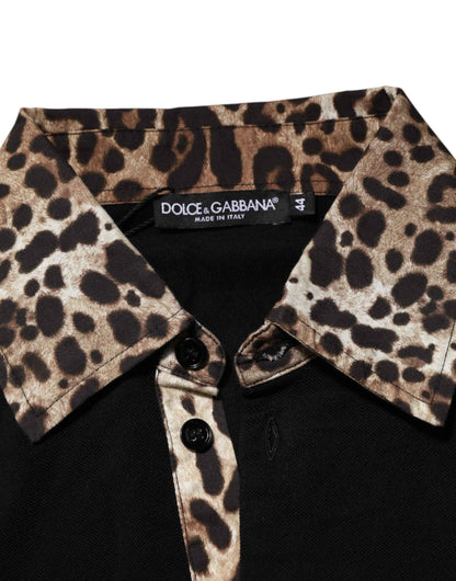 Dolce & Gabbana Black Cotton Leopard Collar Polo T-shirt by Dolce & Gabbana