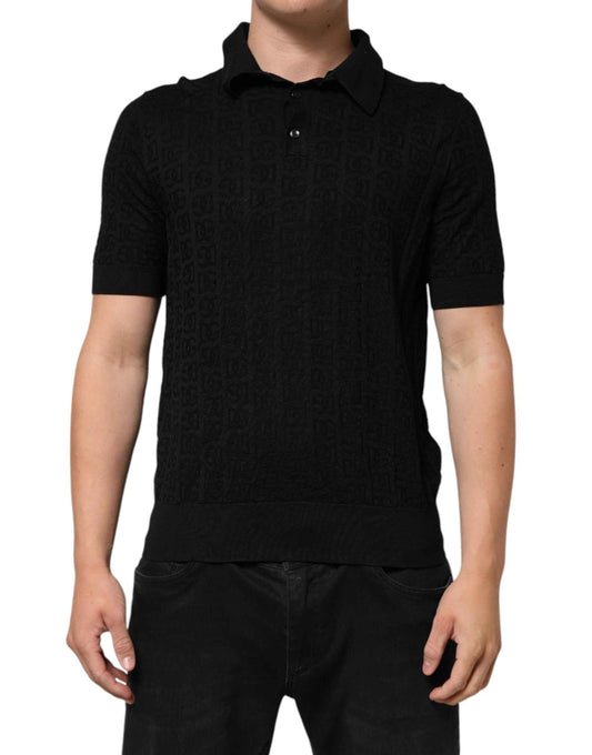 Dolce & Gabbana Black Silk Jacquard DG Polo Shirt T-shirt by Dolce & Gabbana